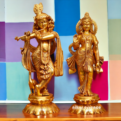 Solid Brass Radha Krishna couple idol - 27 inches Nikuressence