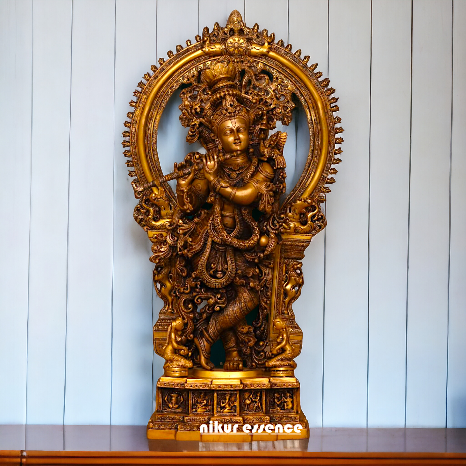 Pure Brass Krishna Playing Flute Pital idol - 32 inches Nikuressence