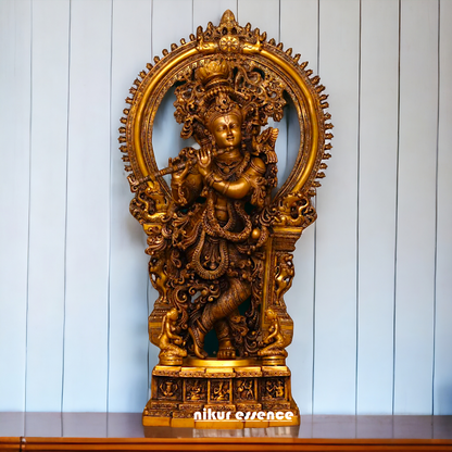 Pure Brass Krishna Playing Flute Pital idol - 32 inches Nikuressence