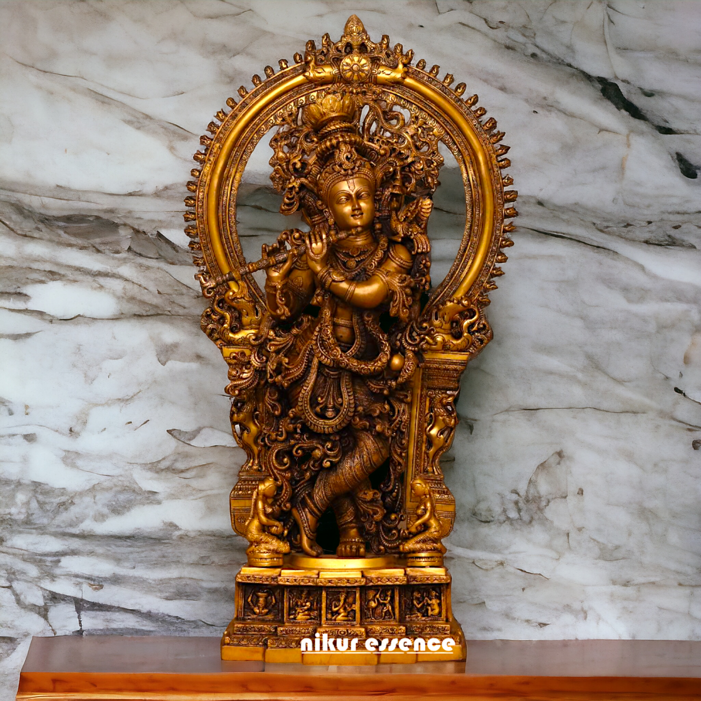 Pure Brass Krishna Playing Flute Pital idol - 32 inches Nikuressence