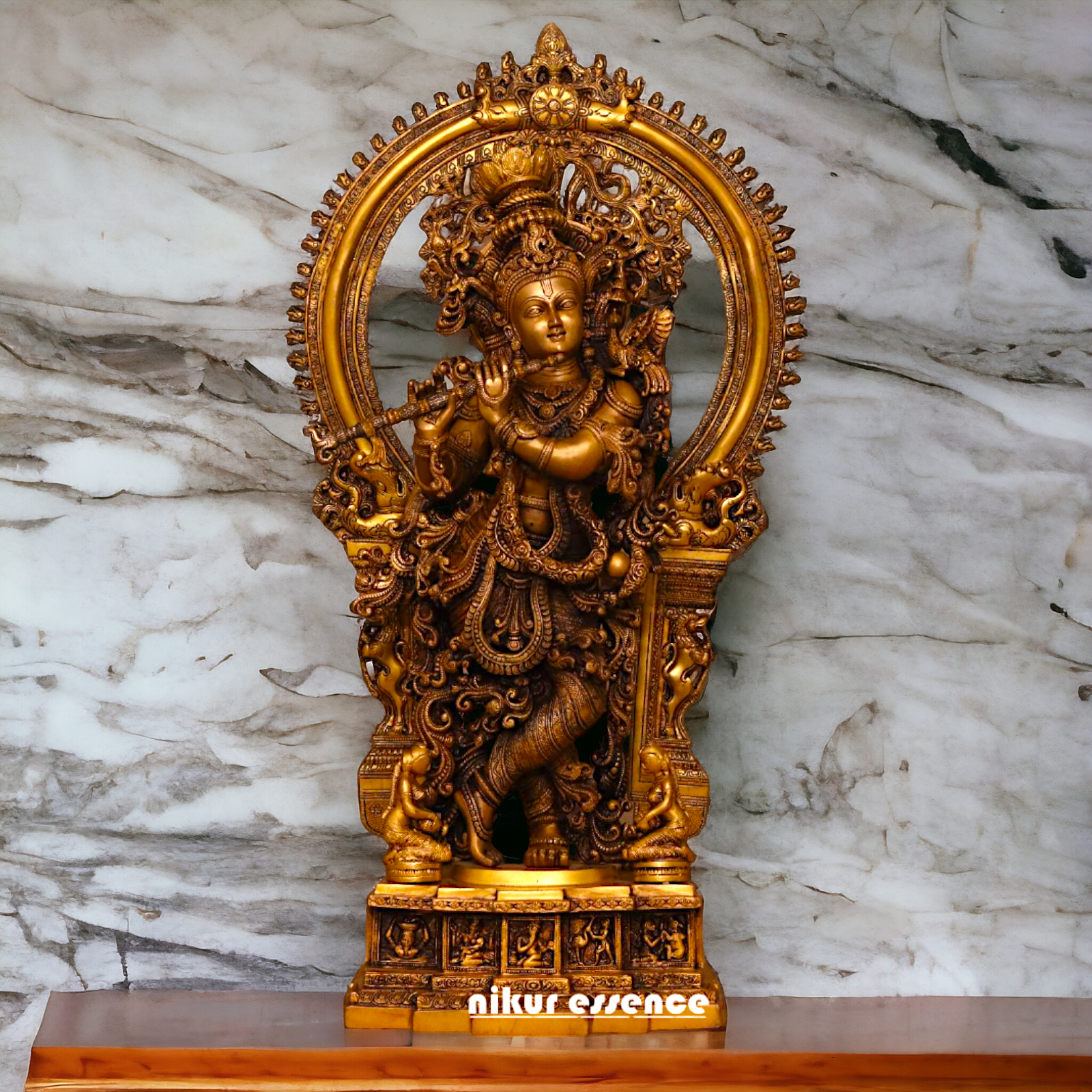 Pure Brass Krishna Playing Flute Pital idol - 32 inches Nikuressence