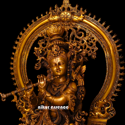 Pure Brass Krishna Playing Flute Pital idol - 32 inches Nikuressence