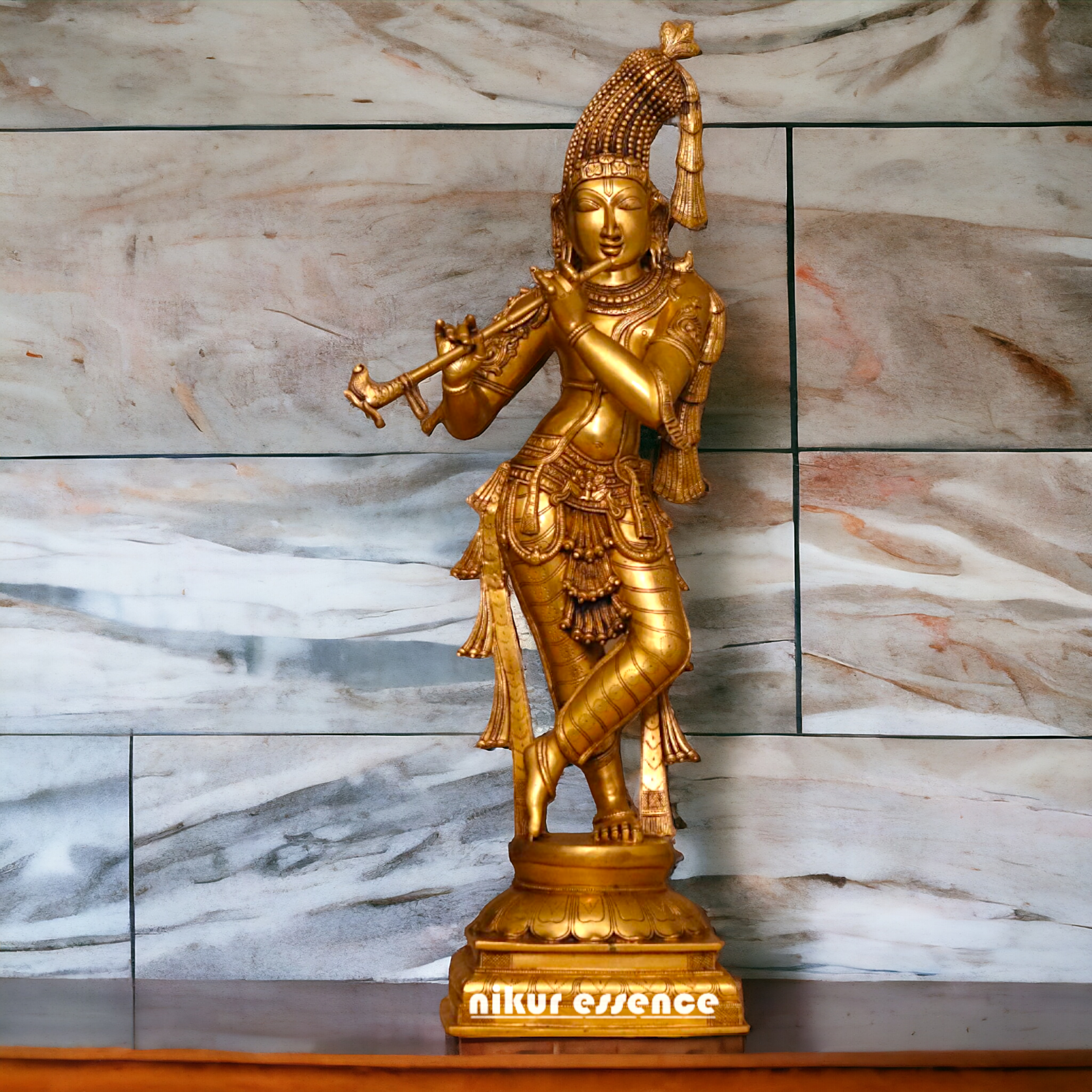 Large Krishna Murli Standing with Playing Flute pure Brass idol - 36 inches Nikuressence