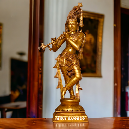 Large Krishna Murli Standing with Playing Flute pure Brass idol - 36 inches Nikuressence