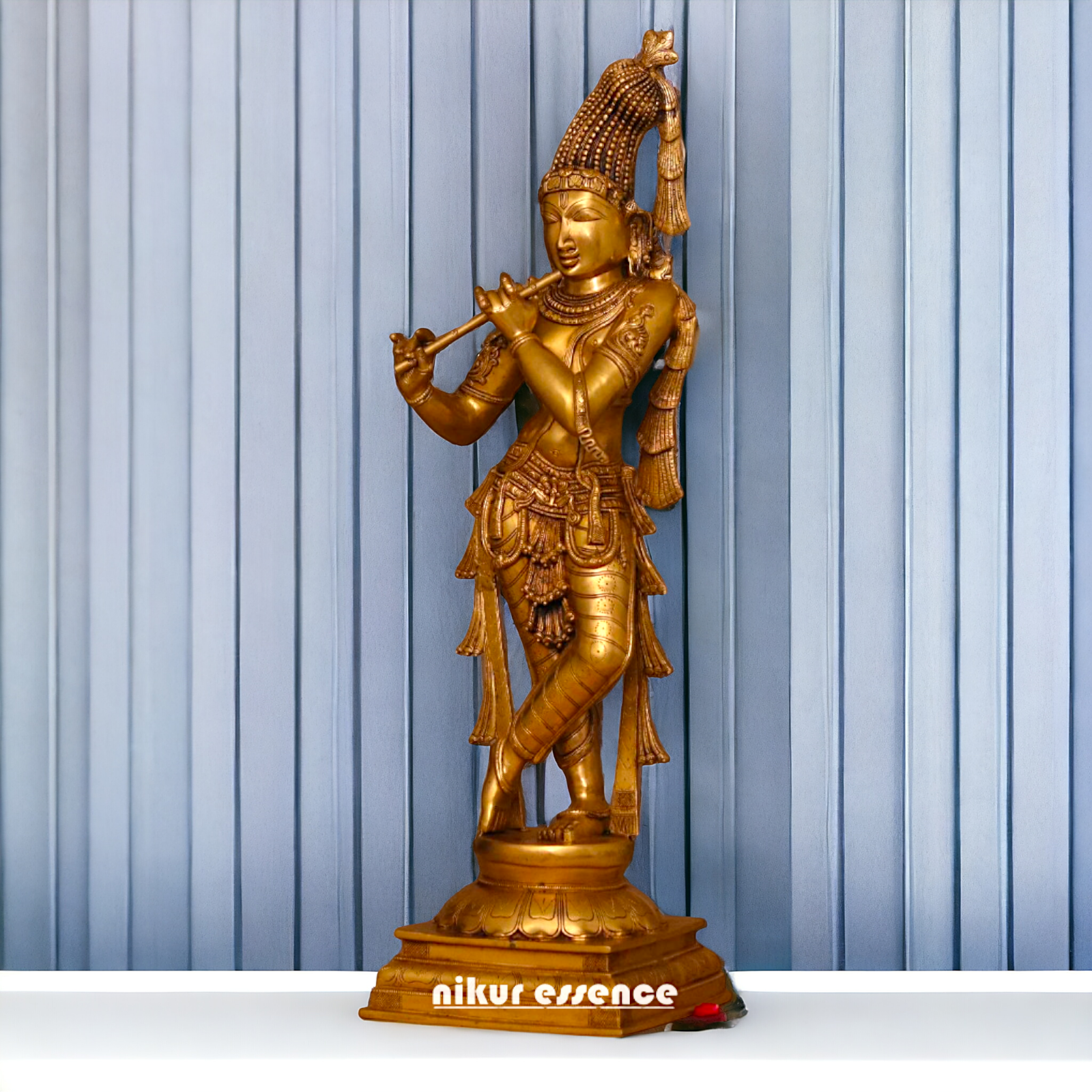 Large Krishna Murli Standing with Playing Flute pure Brass idol - 36 inches Nikuressence