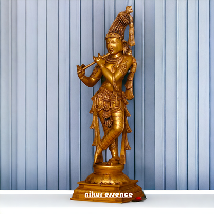 Large Krishna Murli Standing with Playing Flute pure Brass idol - 36 inches Nikuressence