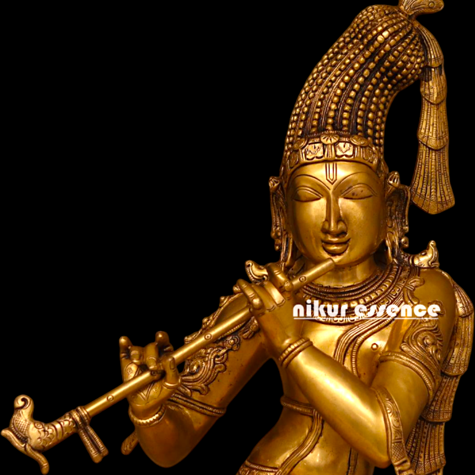Large Krishna Murli Standing with Playing Flute pure Brass idol - 36 inches Nikuressence