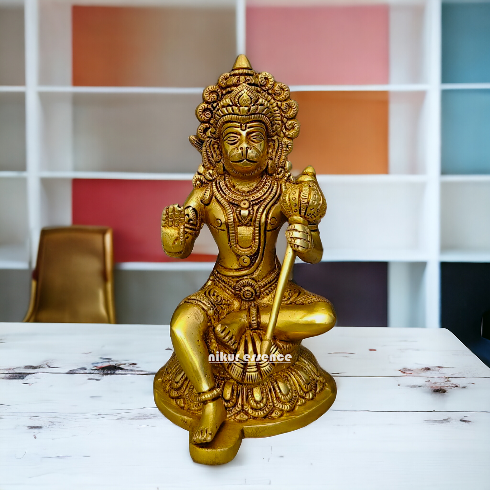 Superfine Brass Hanuman Sitting statue- 8 inches Nikuressence
