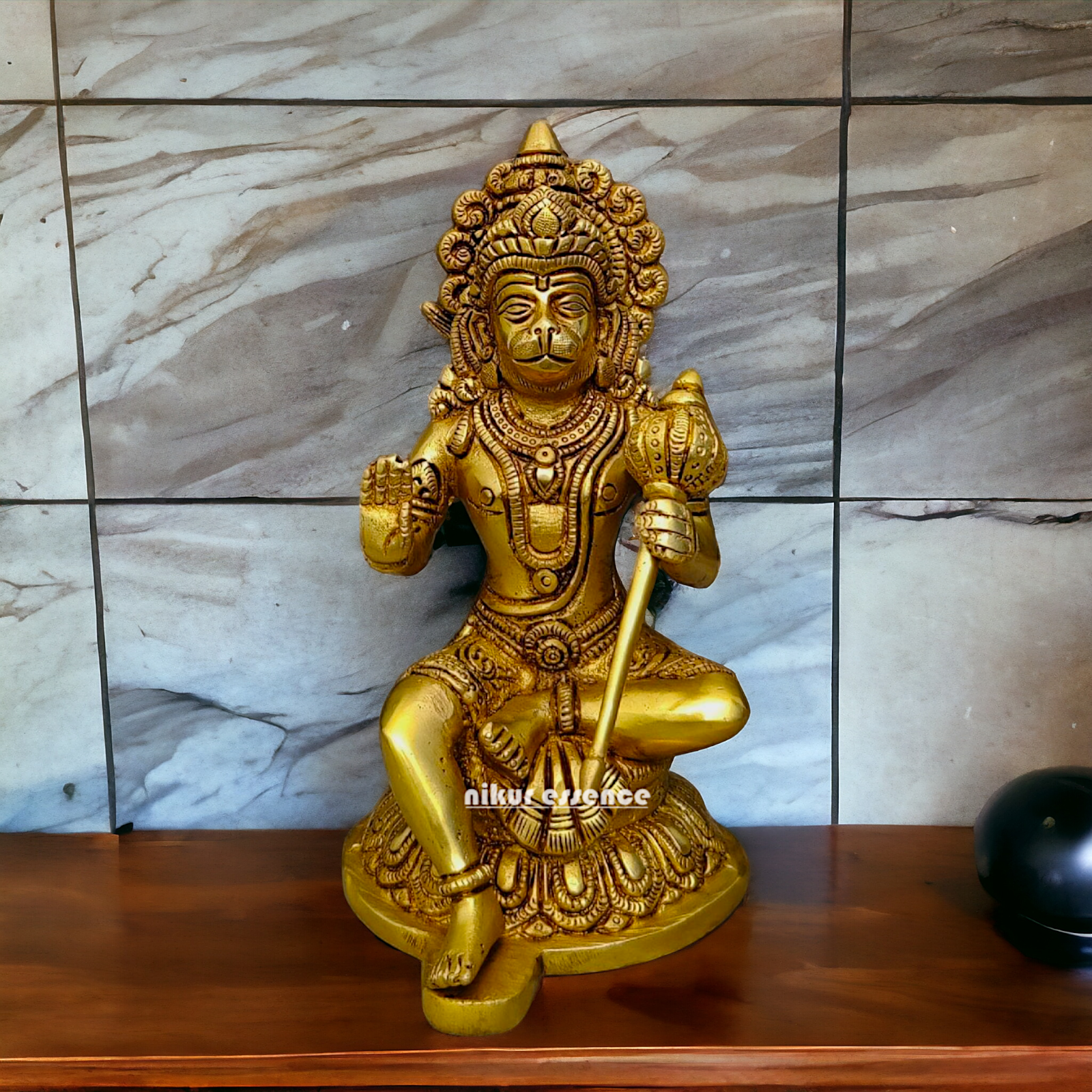 Superfine Brass Hanuman Sitting statue- 8 inches Nikuressence