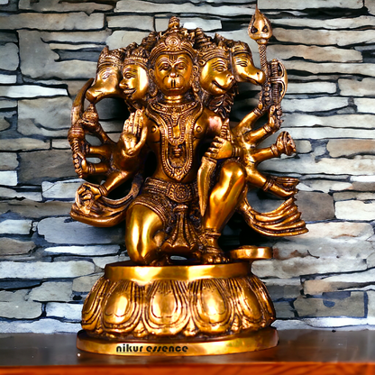 Big Hanuman Panchmukhi Sitting Brass idol - 12.2 inches Nikuressence