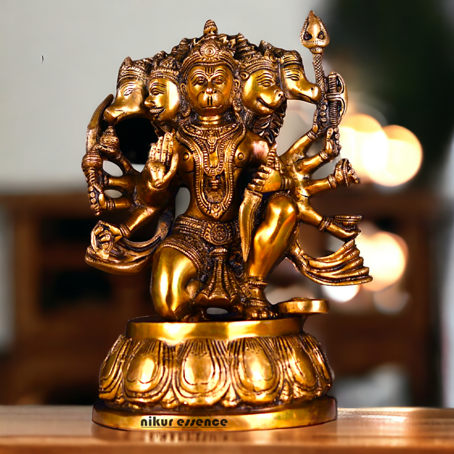 Big Hanuman Panchmukhi Sitting Brass idol - 12.2 inches Nikuressence