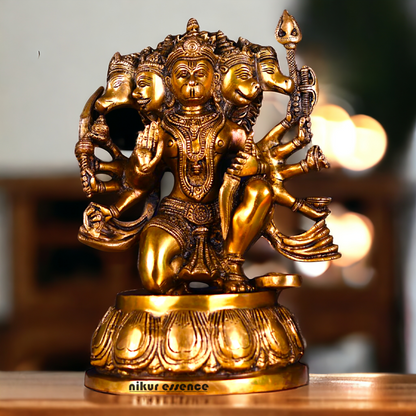 Big Hanuman Panchmukhi Sitting Brass idol - 12.2 inches Nikuressence