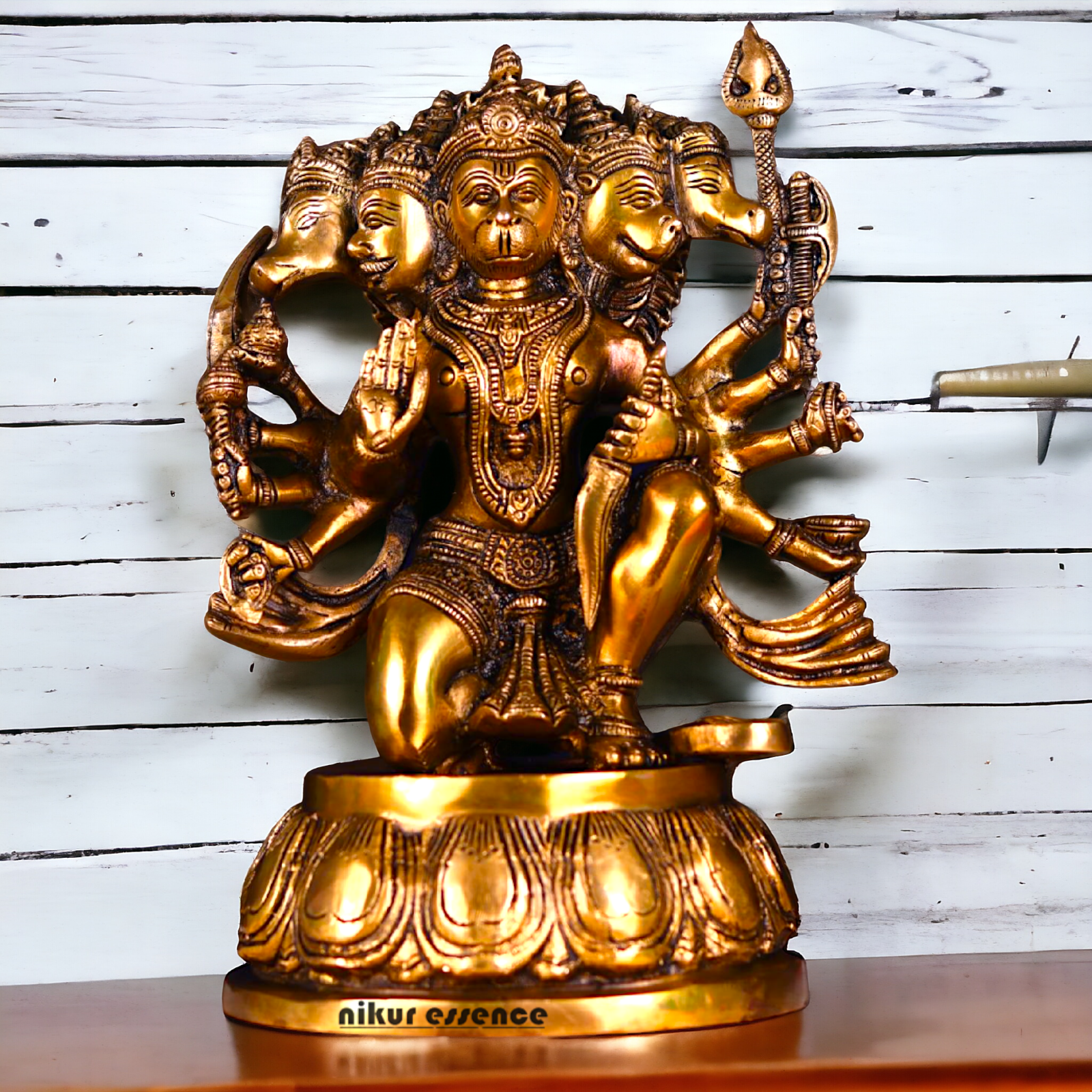 Big Hanuman Panchmukhi Sitting Brass idol - 12.2 inches Nikuressence