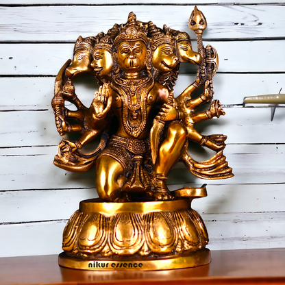 Big Hanuman Panchmukhi Sitting Brass idol - 12.2 inches Nikuressence