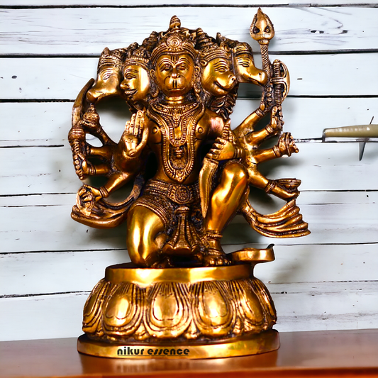 Big Hanuman Panchmukhi Sitting Brass idol - 12.2 inches Nikuressence