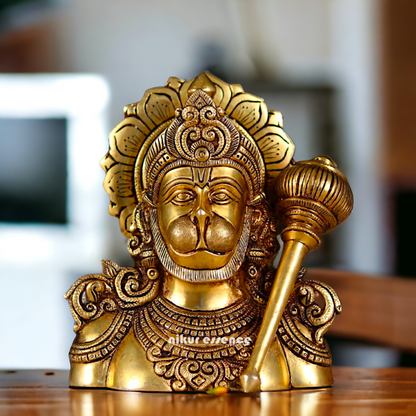 Pital Hanuman Bajarangbali ji with Gada brass idol - 8 inches Nikuressence