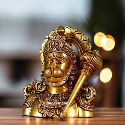 Pital Hanuman Bajarangbali ji with Gada brass idol - 8 inches Nikuressence