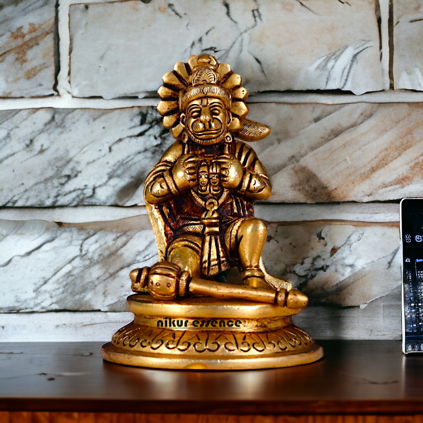 Hanuman ji with Ram Sita Brass idol - 4 inches Nikuressence