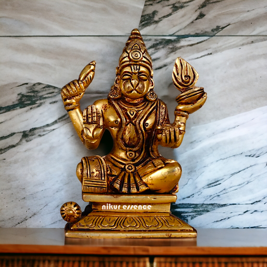 Hanuman ji Sitting with meditation Brass idol - 5 inches Nikuressence
