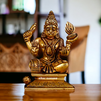 Hanuman ji Sitting with meditation Brass idol - 5 inches Nikuressence