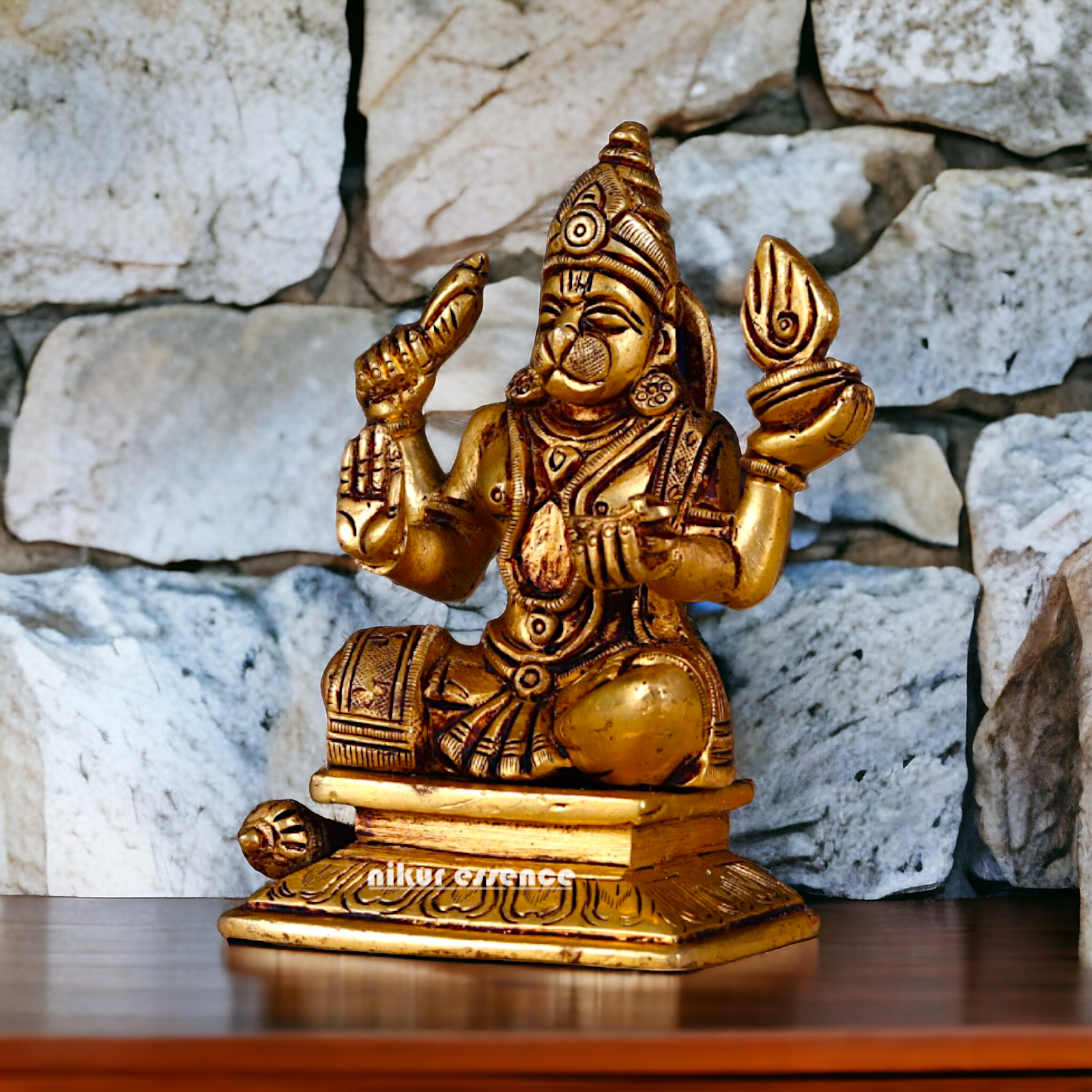Hanuman ji Sitting with meditation Brass idol - 5 inches Nikuressence