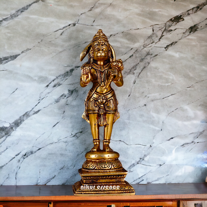 Antique Brass Hanuman ji Standing with Gada idol - 9.6 inches Nikuressence