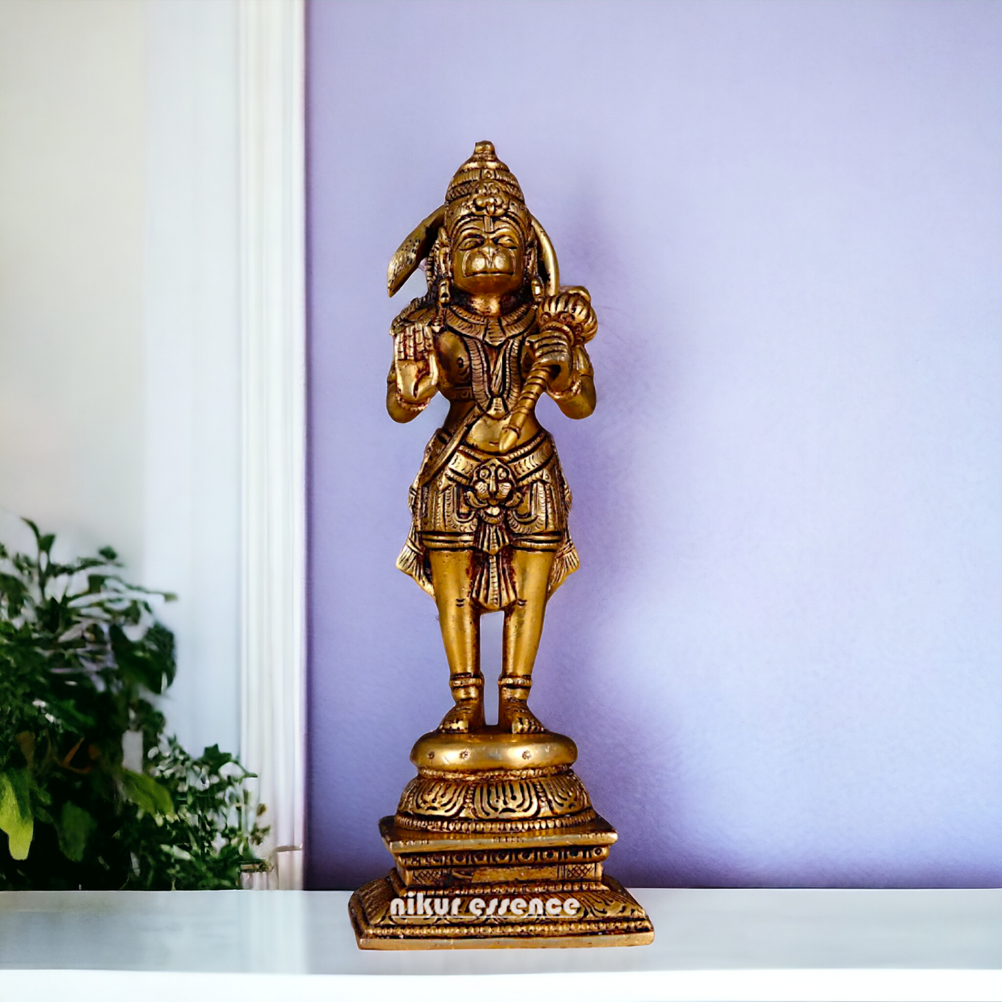 Antique Brass Hanuman ji Standing with Gada idol - 9.6 inches Nikuressence