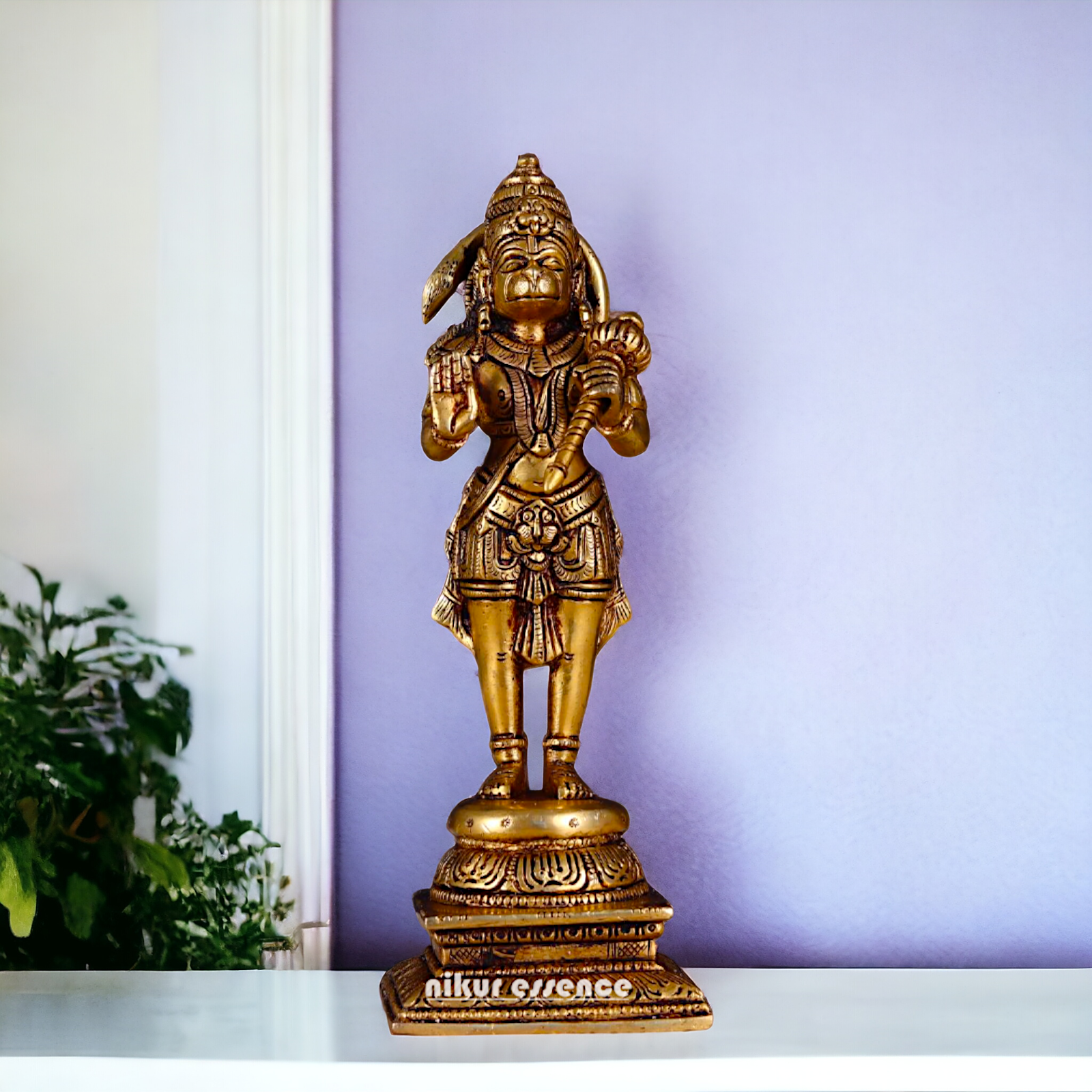 Antique Brass Hanuman ji Standing with Gada idol - 9.6 inches Nikuressence