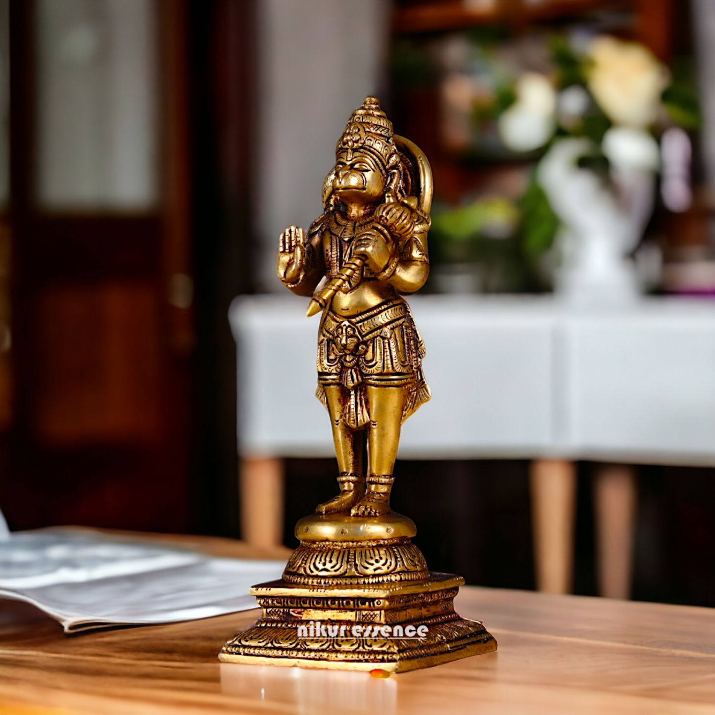 Antique Brass Hanuman ji Standing with Gada idol - 9.6 inches Nikuressence