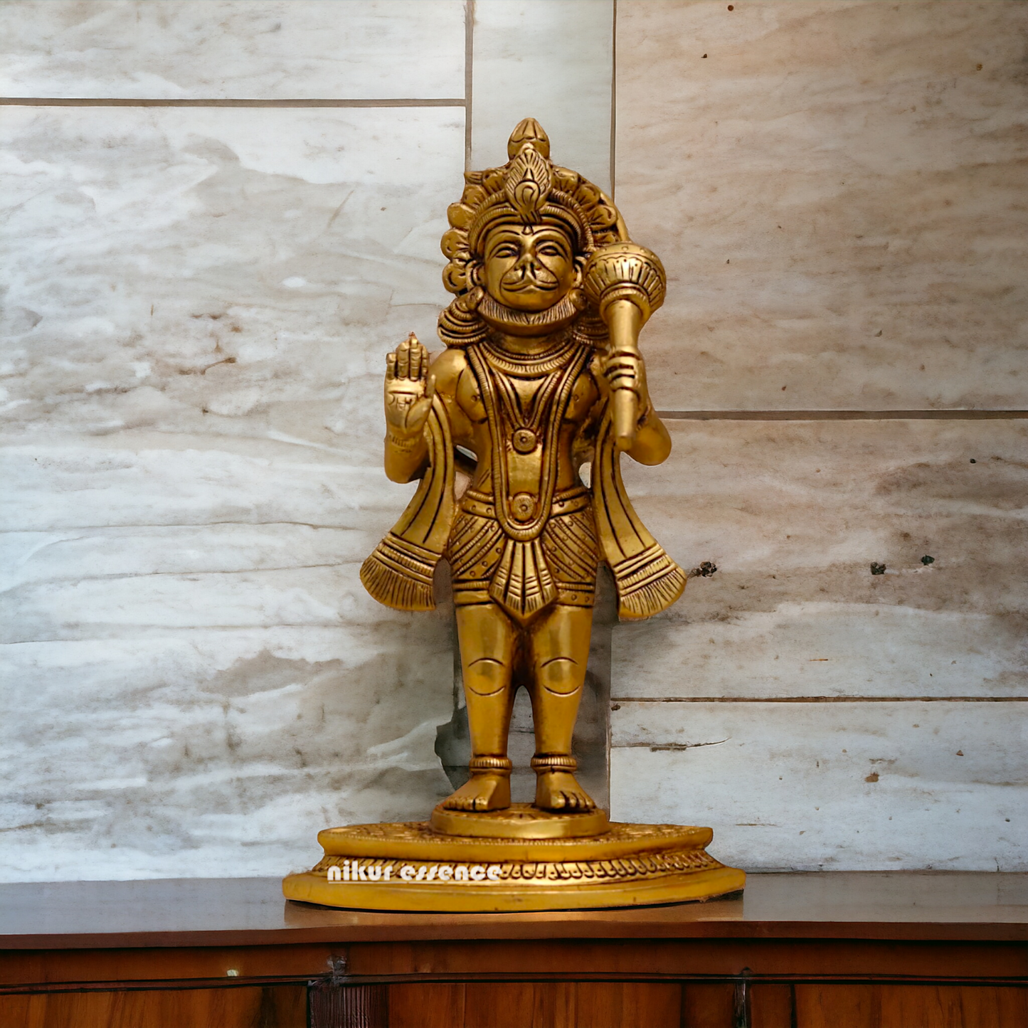 Pital Hanuman ji Standing with Gada brass idol - 9 inches Nikuressence