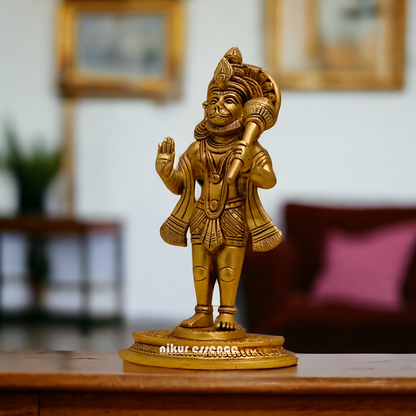Pital Hanuman ji Standing with Gada brass idol - 9 inches Nikuressence
