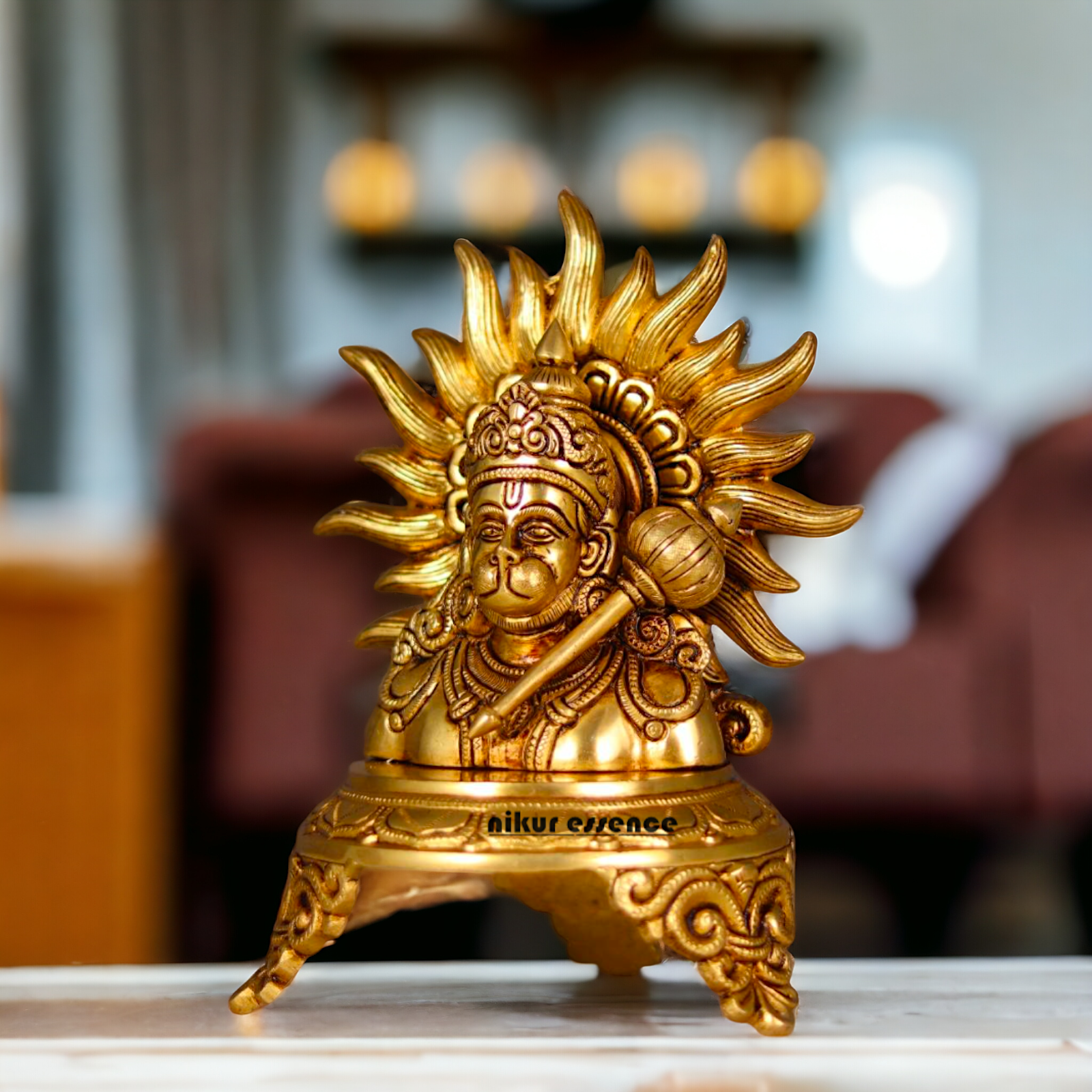 Hanuman ji with Gada brass idol - 9.5 inches Nikuressence