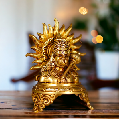 Hanuman ji with Gada brass idol - 9.5 inches Nikuressence