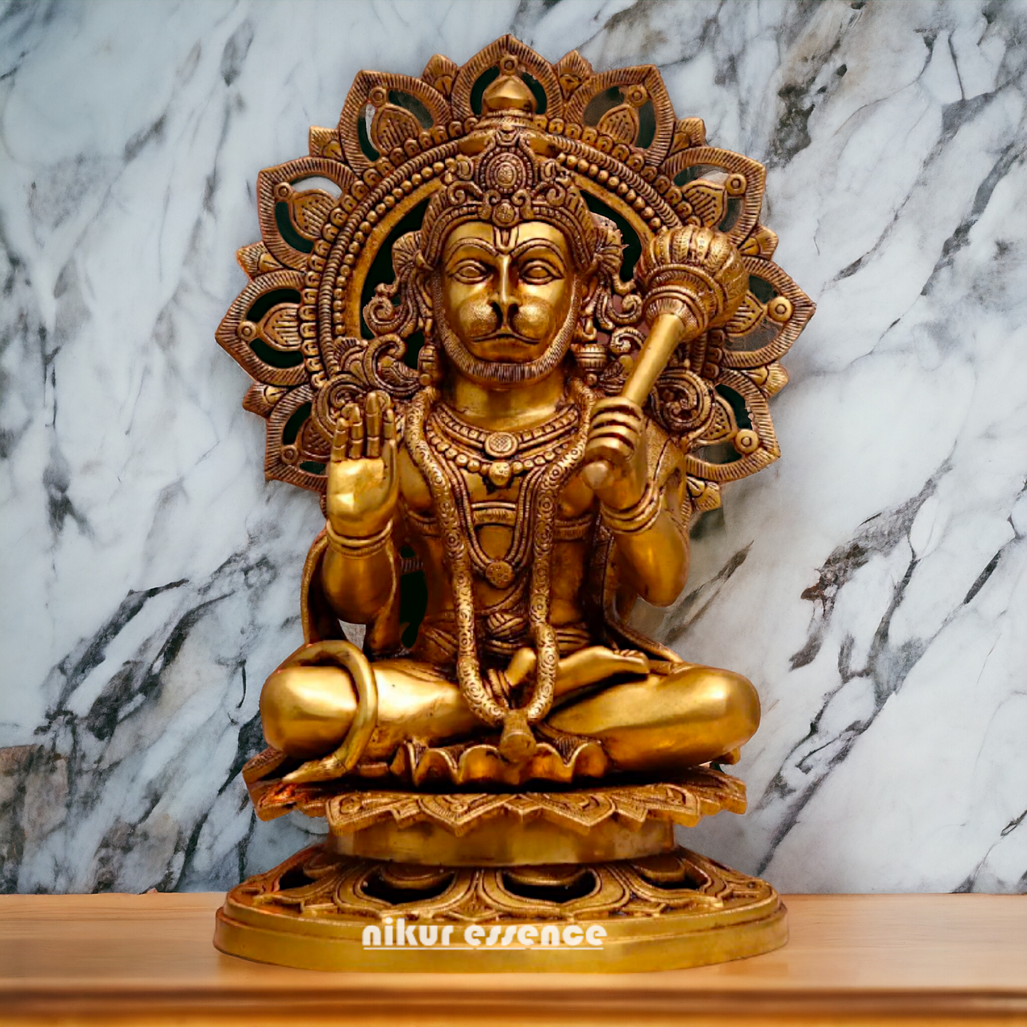 Pital Hanuman ji Sitting with Gada brass idol - 18 Inches Nikuressence