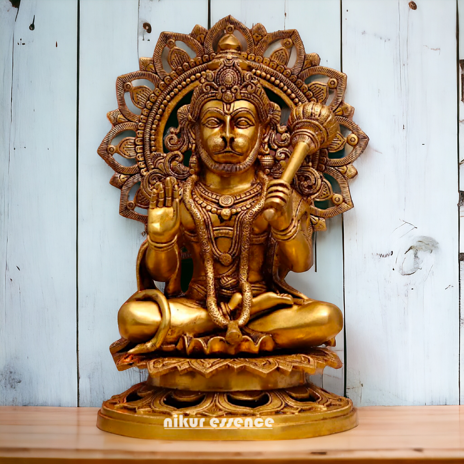 Pital Hanuman ji Sitting with Gada brass idol - 18 Inches Nikuressence