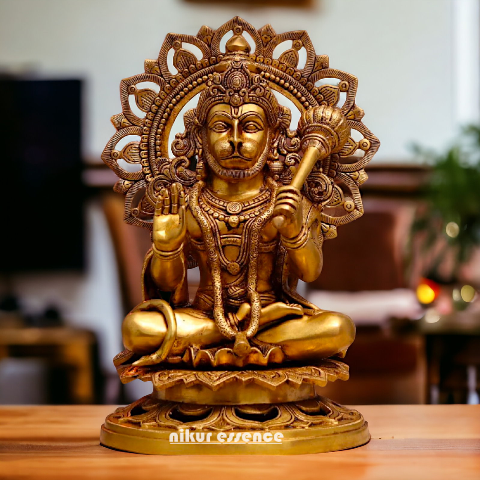 Pital Hanuman ji Sitting with Gada brass idol - 18 Inches Nikuressence