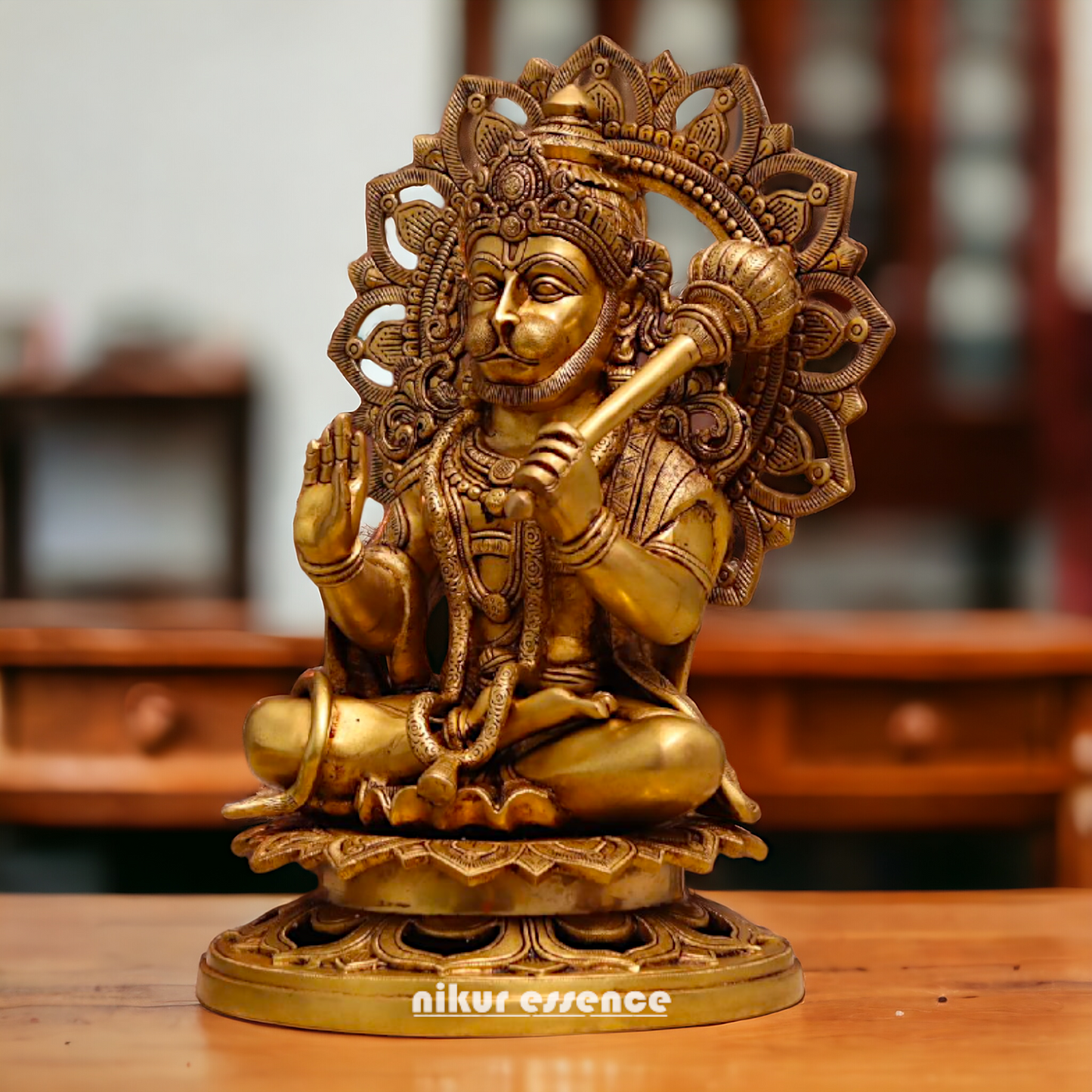 Pital Hanuman ji Sitting with Gada brass idol - 18 Inches Nikuressence