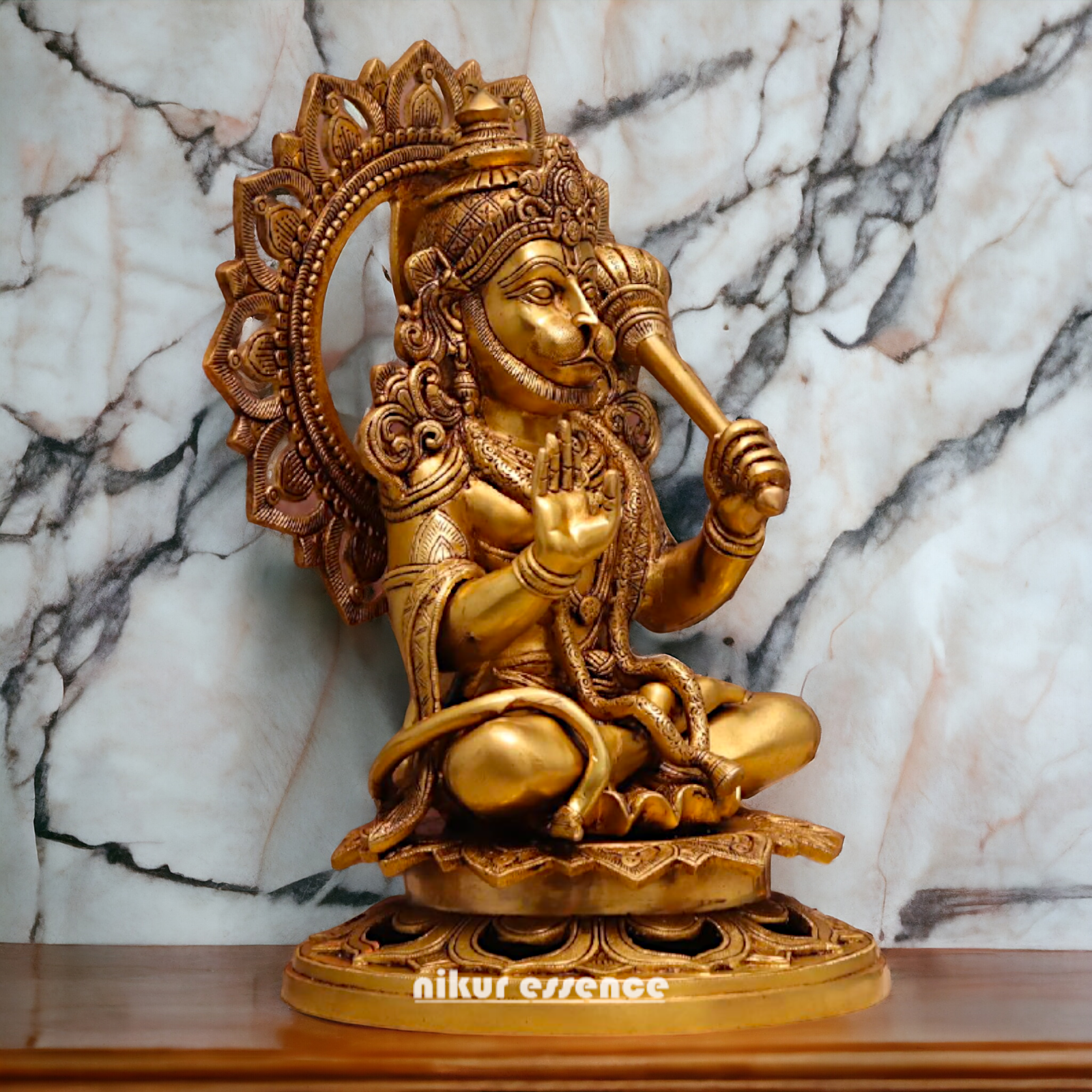 Pital Hanuman ji Sitting with Gada brass idol - 18 Inches Nikuressence