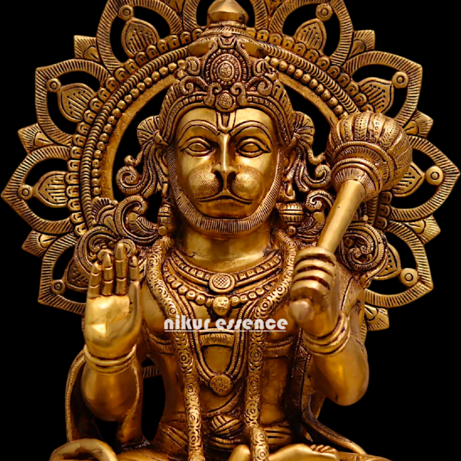 Pital Hanuman ji Sitting with Gada brass idol - 18 Inches Nikuressence