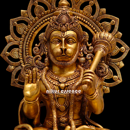 Pital Hanuman ji Sitting with Gada brass idol - 18 Inches Nikuressence