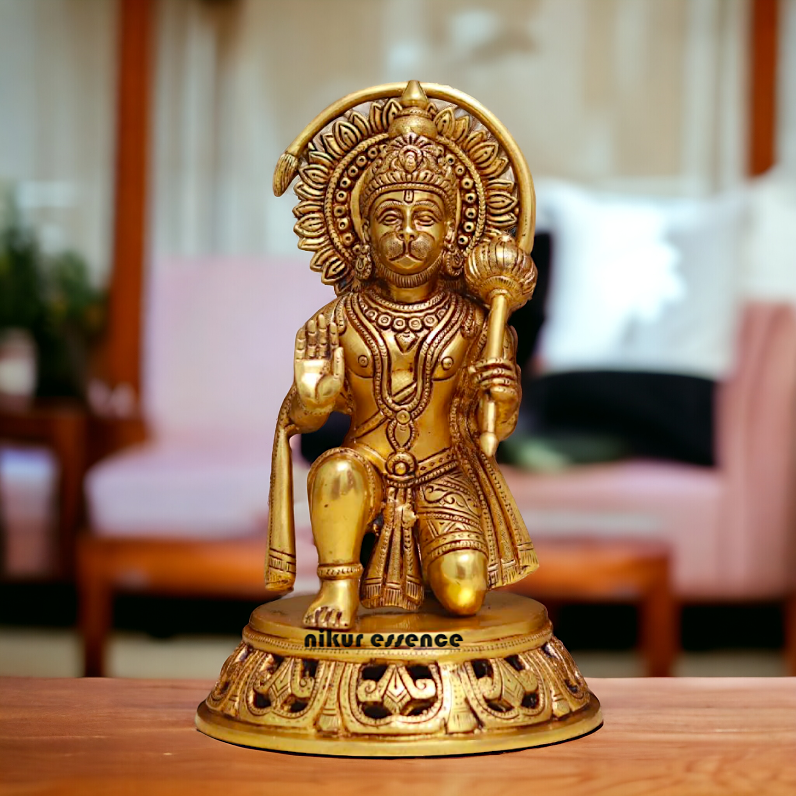 Pure Brass Hanuman ji Sitting with Gada idol - 11 Inches Nikuressence