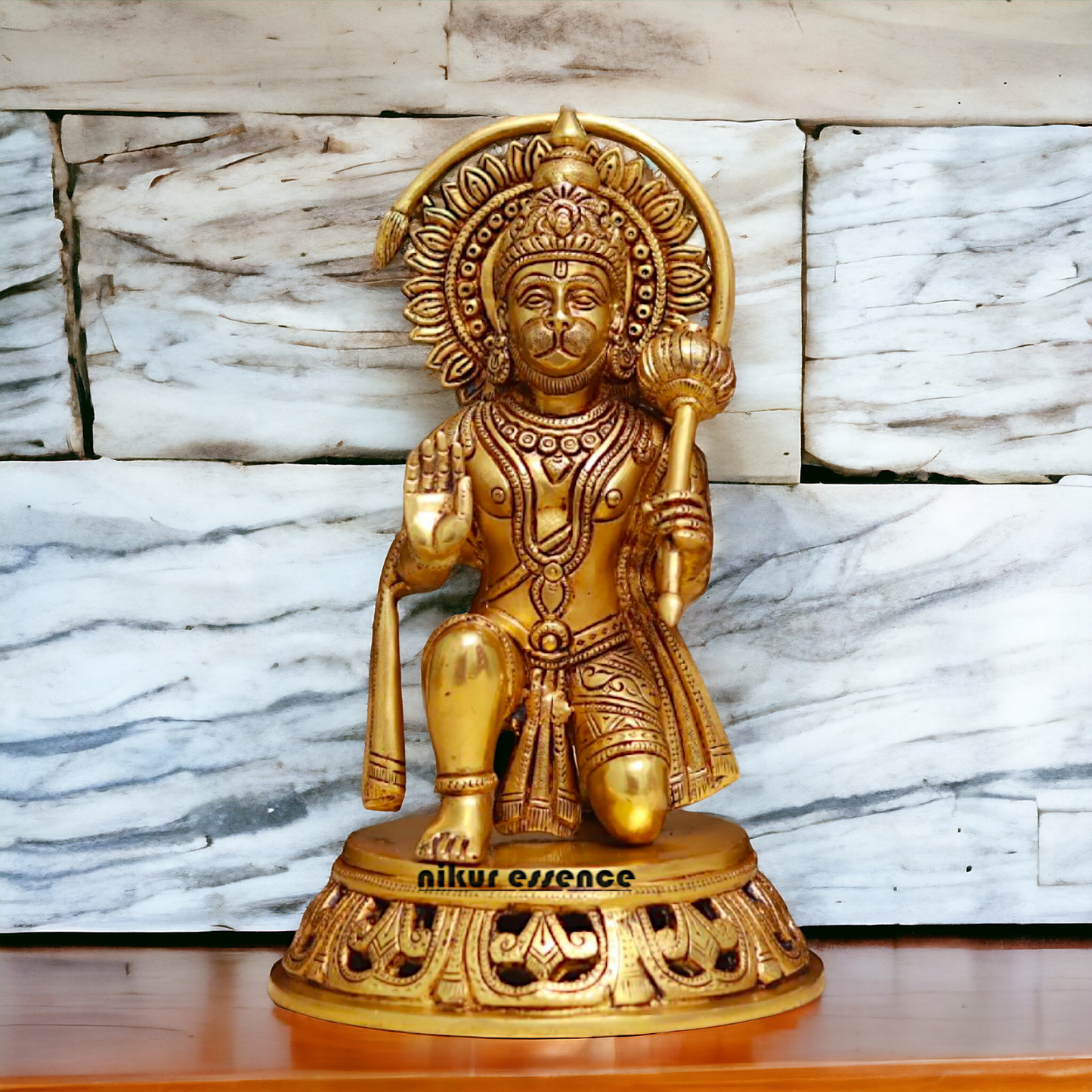 Pure Brass Hanuman ji Sitting with Gada idol - 11 Inches Nikuressence
