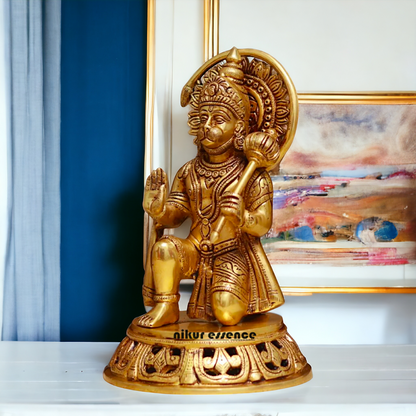 Pure Brass Hanuman ji Sitting with Gada idol - 11 Inches Nikuressence