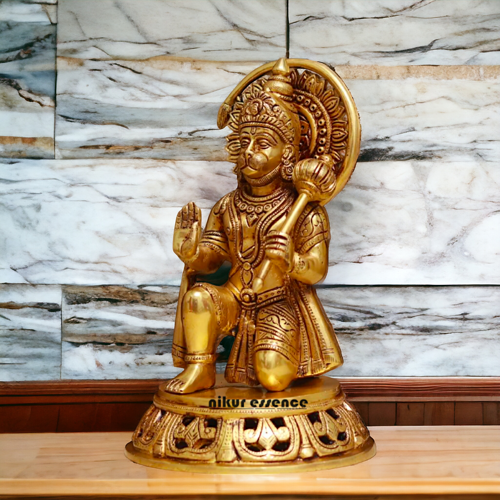Pure Brass Hanuman ji Sitting with Gada idol - 11 Inches Nikuressence