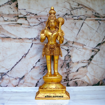 Superfine Brass Hanuman ji Bajrangbali Standing with Gada idol - 16 Inches Nikuressence