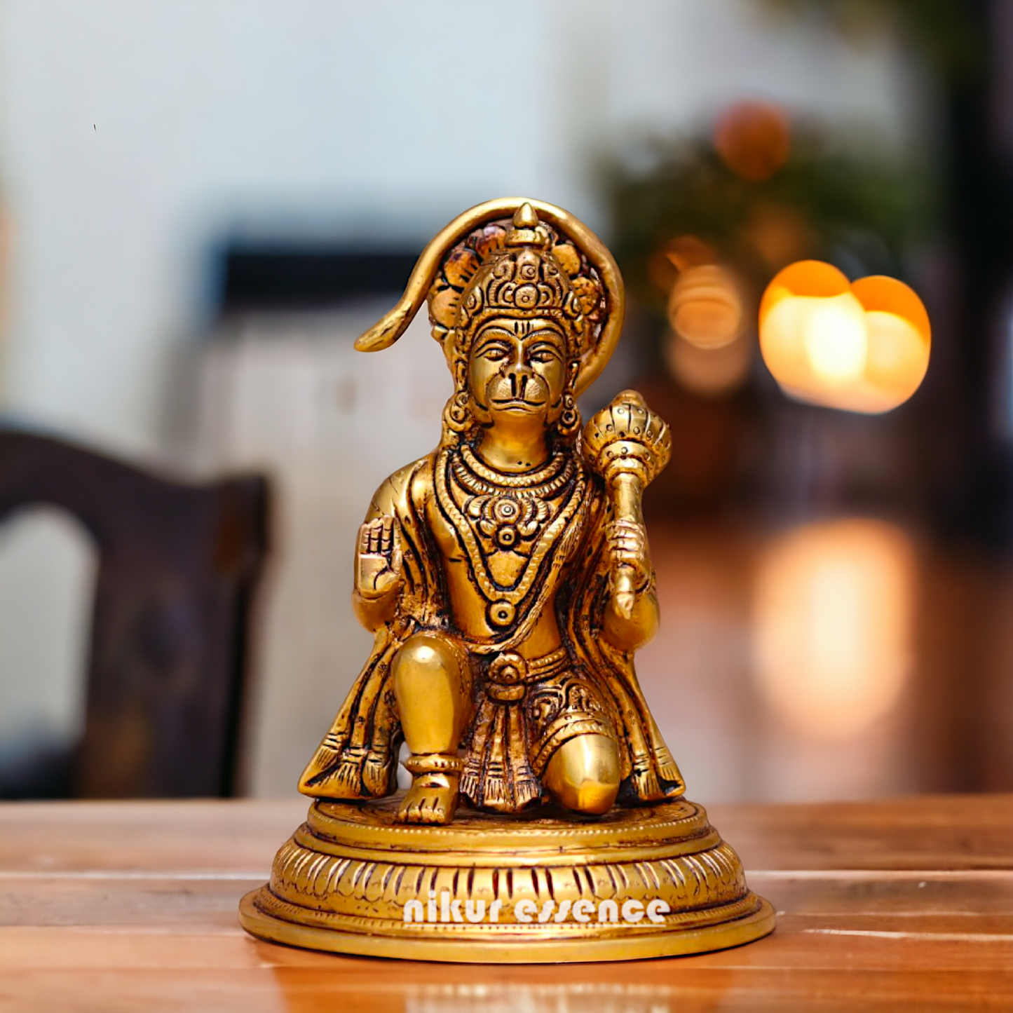 Pital Hanuman ji Bajrangbali Sitting with Gada Brass ki Murti - 7 Inches Nikuressence