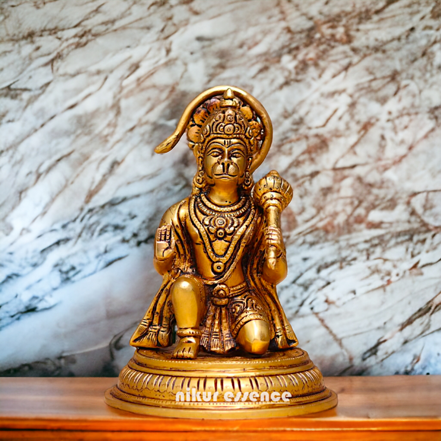 Pital Hanuman ji Bajrangbali Sitting with Gada Brass ki Murti - 7 Inches Nikuressence