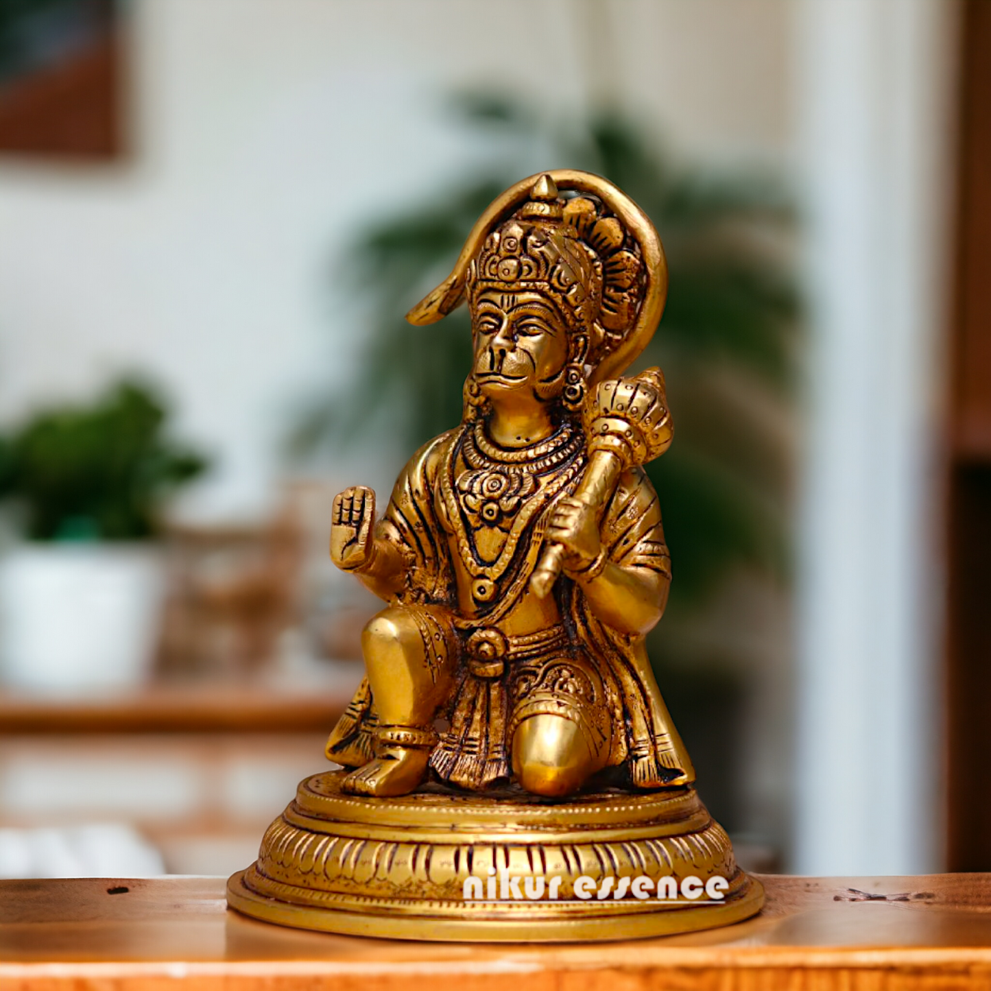 Pital Hanuman ji Bajrangbali Sitting with Gada Brass ki Murti - 7 Inches Nikuressence