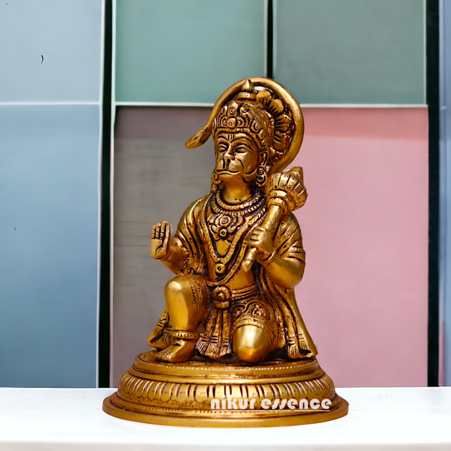 Pital Hanuman ji Bajrangbali Sitting with Gada Brass ki Murti - 7 Inches Nikuressence