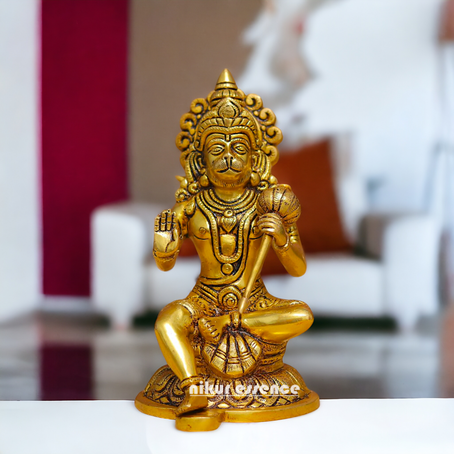 Hanuman ji Meditation Sitting Pure Brass idol - 7.7 Inches Nikuressence